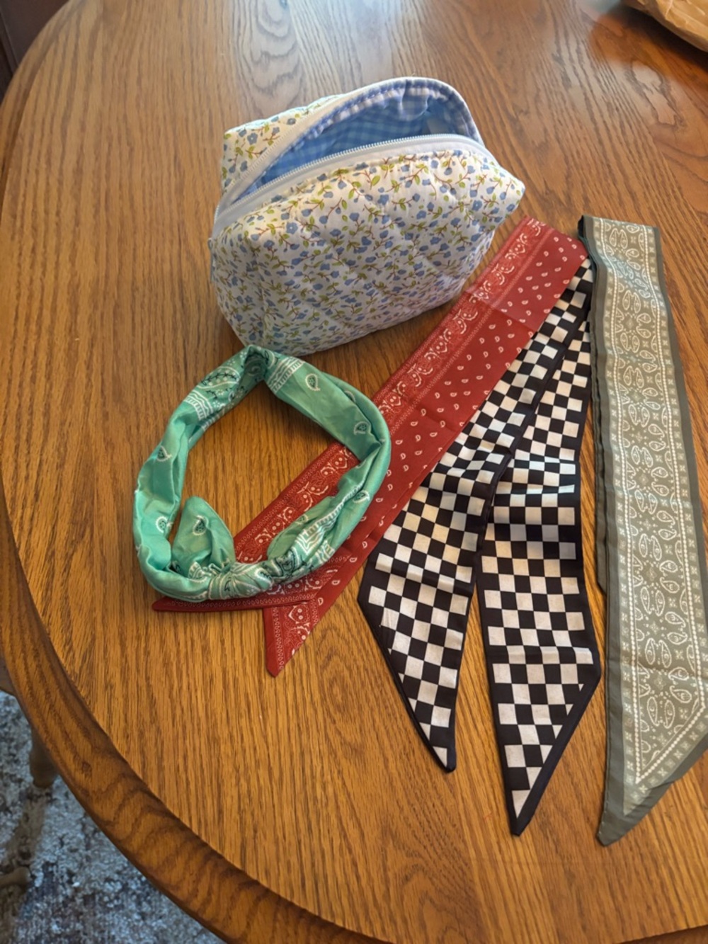 Floral Quilted Zip Pouch with Assorted Hair Scarves
